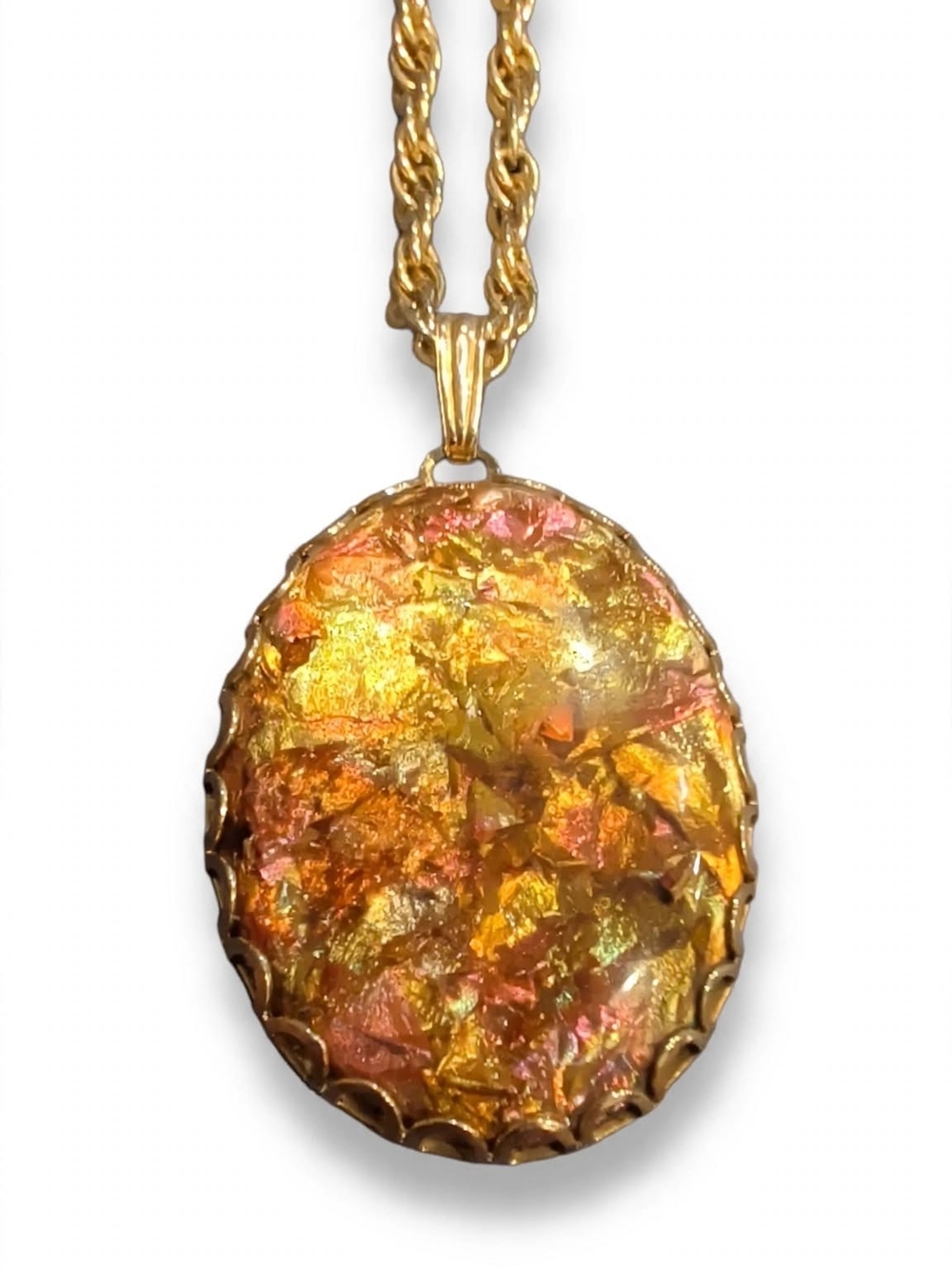 Faux Pink Dragon's Breath Opal Vintage Necklace